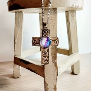 Artisan Painted Cabochon Snap Cross Necklace